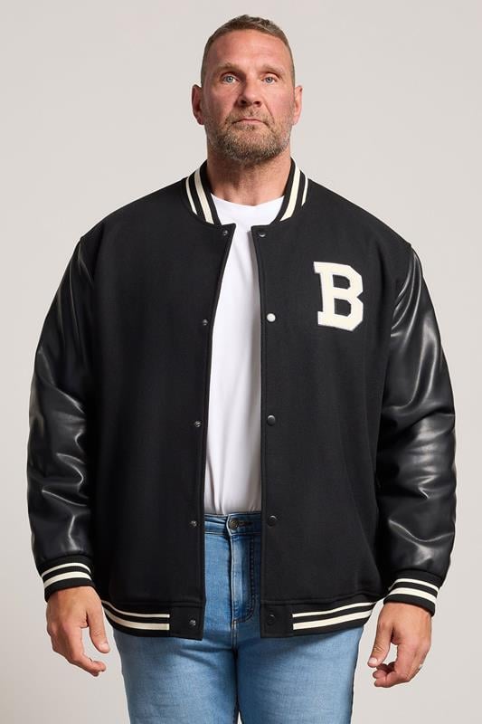  BadRhino Big & Tall Black Button Varsity Jacket