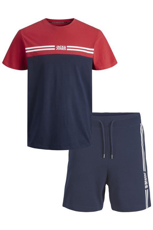 JACK & JONES Navy Blue & Red Steve T-Shirt & Shorts Set | BadRhino 4