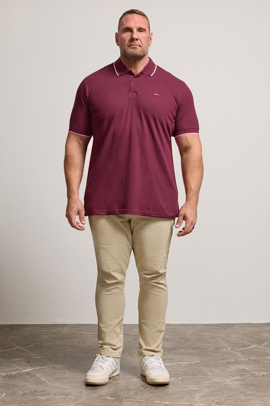BadRhino Big & Tall Dark Red Essential Tipped Polo Shirt | BadRhino 2