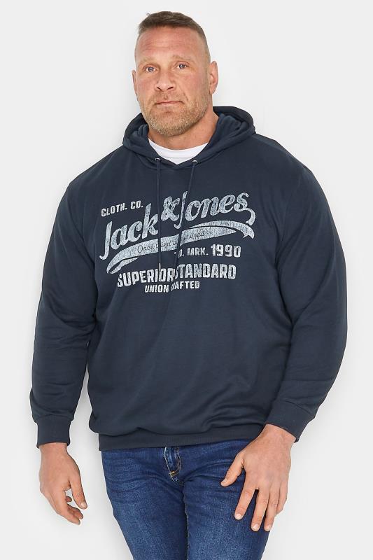 Men's  JACK & JONES Big & Tall Navy Blue Washed Logo Hoodie
