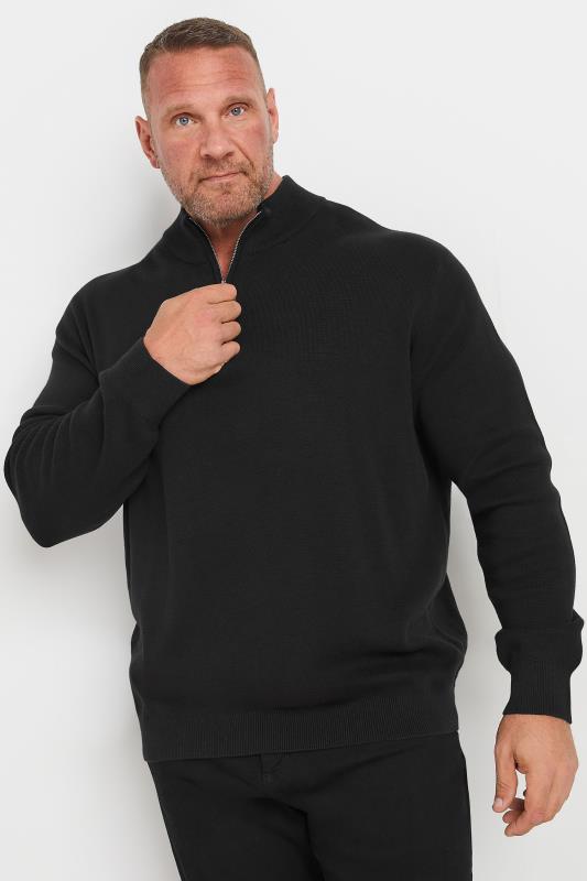 BadRhino Big & Tall Black Milano Quarter Zip Jumper | BadRhino 2