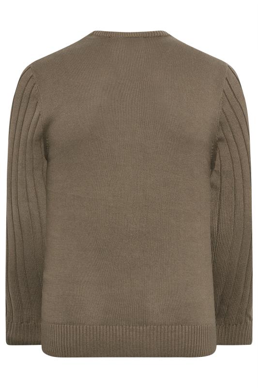 LUKE 1977 Big & Tall Light Brown Cable Knit Jumper | BadRhino 4