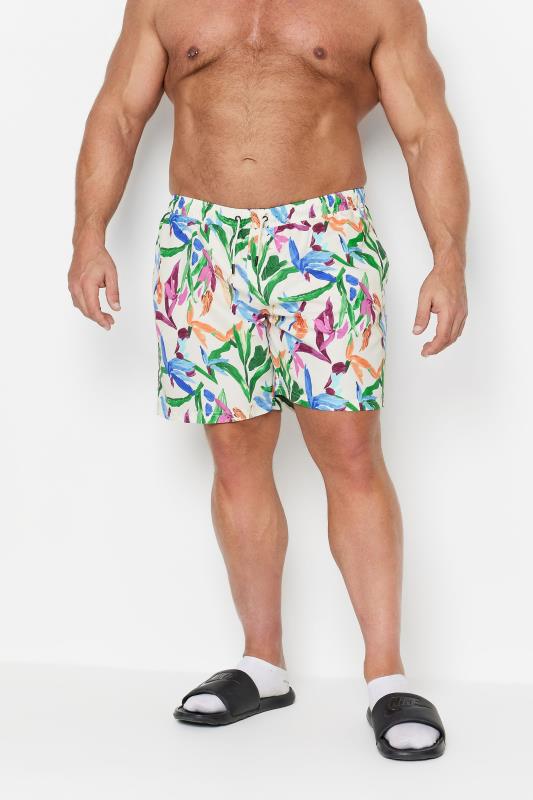 Men's  JACK & JONES Big & Tall Cream Tropical Print Swim Shorts
