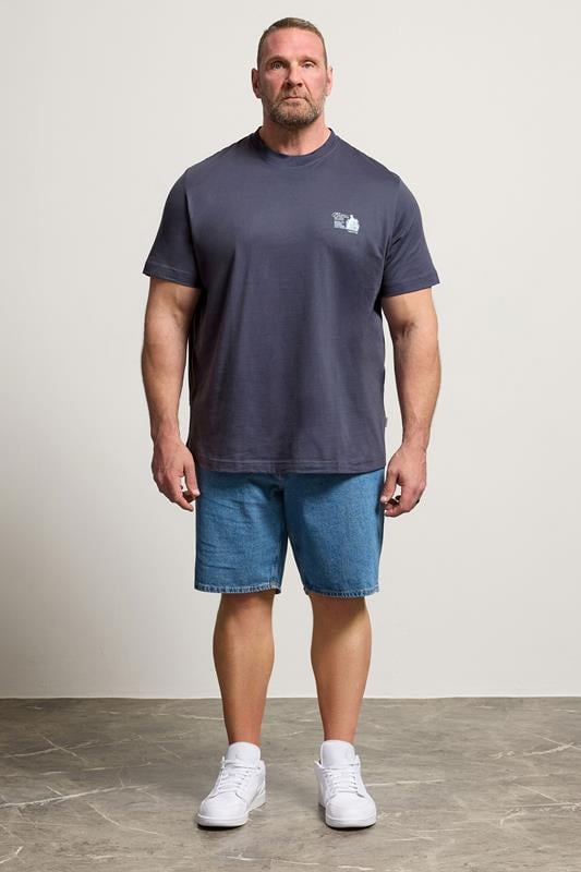 JACK & JONES Big & Tall Grey Crew Neck Back Graphic Tee | BadRhino 1