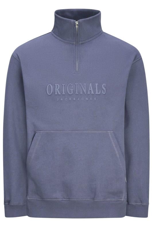 JACK & JONES Big & Tall Blue 'Originals' Quarter Zip Sweatshirt | BadRhino 2