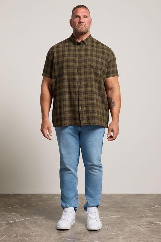 BadRhino Big & Tall Brown Check Stripe Short Sleeve Shirt | BadRhino 1