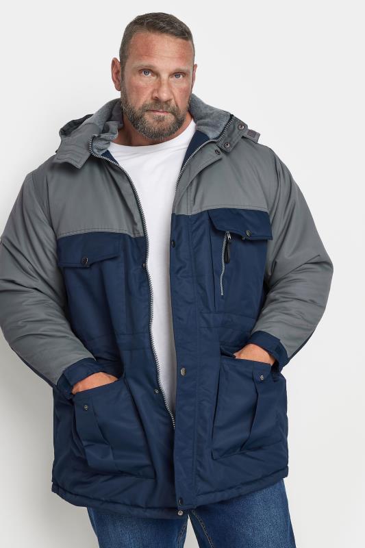 Men's  BadRhino Big & Tall Grey & Navy Fleece Lined Hooded Coat