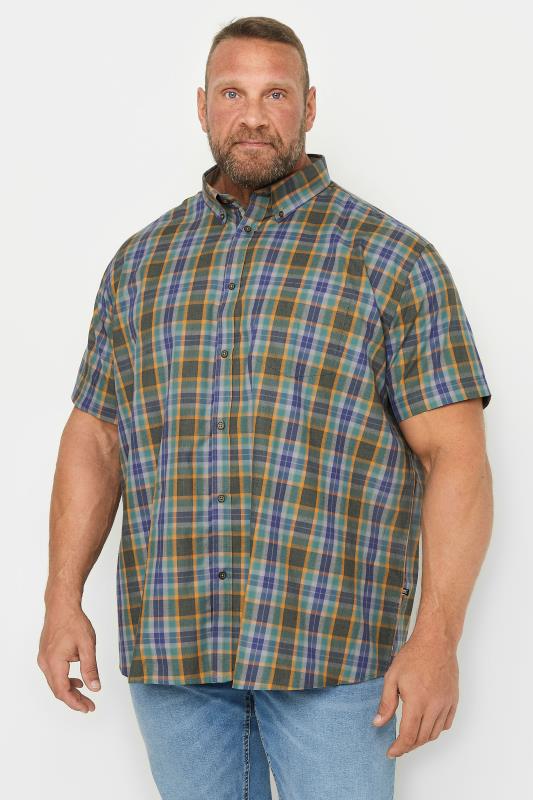 Men's  KAM Big & Tall Sage Green Multi Short Sleeve Check Shirt