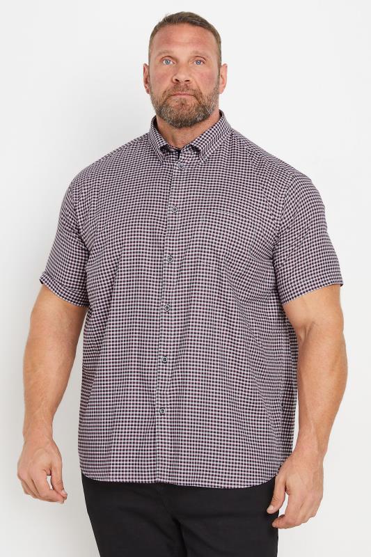 KAM Big & Tall Navy Short Sleeve Gingham Print Shirt | BadRhino 1