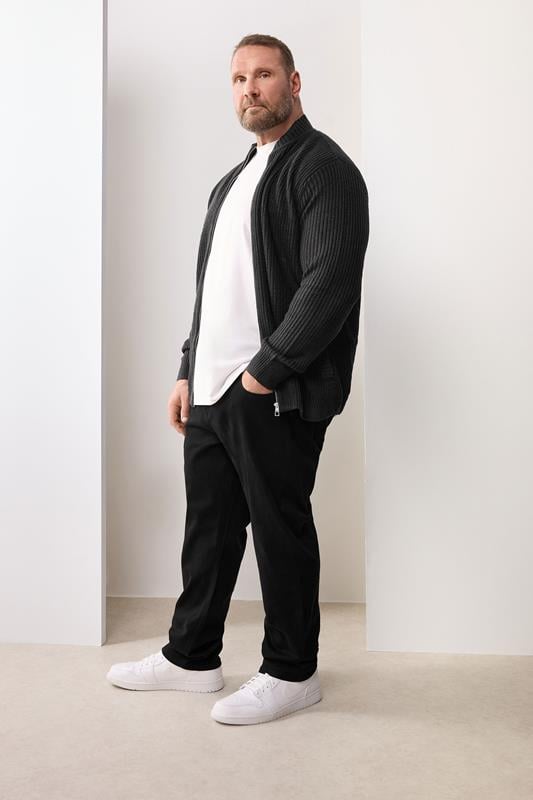 BadRhino Big & Tall Black Ribbed Zip Through Knitted Jumper | BadRhino 1
