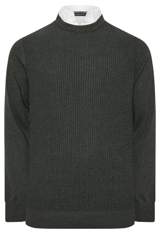 BadRhino Big & Tall Charcoal Grey Cable Knit Mock Shirt Jumper | BadRhino 4