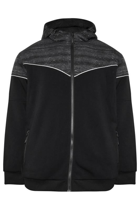 D555 Big Tall Black Grey Zip Through Sherpa Lined Hoodie BadRhino