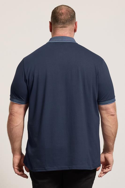 BadRhino Big & Tall Navy Blue Pocket Jacquard Polo Shirt | BadRhino 4