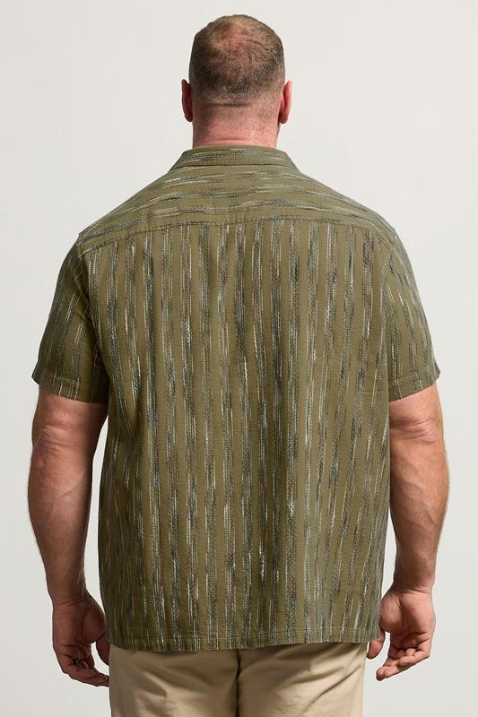 BadRhino Big & Tall Khaki Green Knitted Detail Revere Shirt | BadRhino 2
