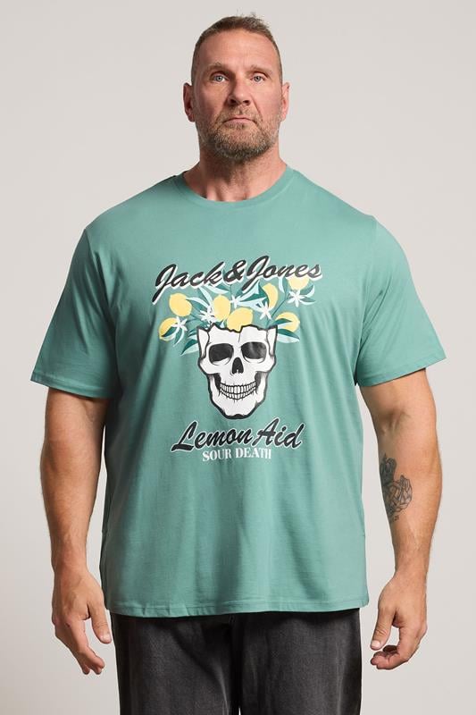  JACK & JONES Big & Tall Blue Tropical Skeleton Print Tee