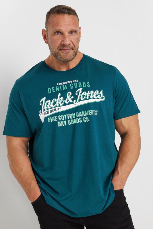 JACK & JONES Big & Tall Deep Teal Green 'Denim Goods' Chest Logo T-Shirt | BadRhino 1