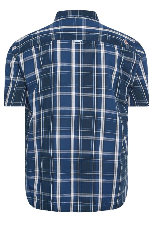 D555 Big & Tall Navy Blue Check Print Short Sleeve Shirt | BadRhino 4