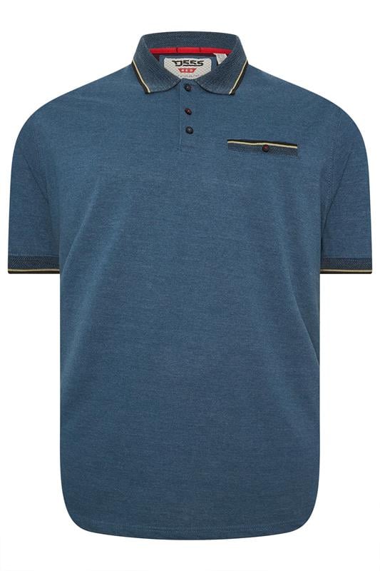 D555 Big & Tall Blue Jacquard Pique Polo Shirt | BadRhino 1