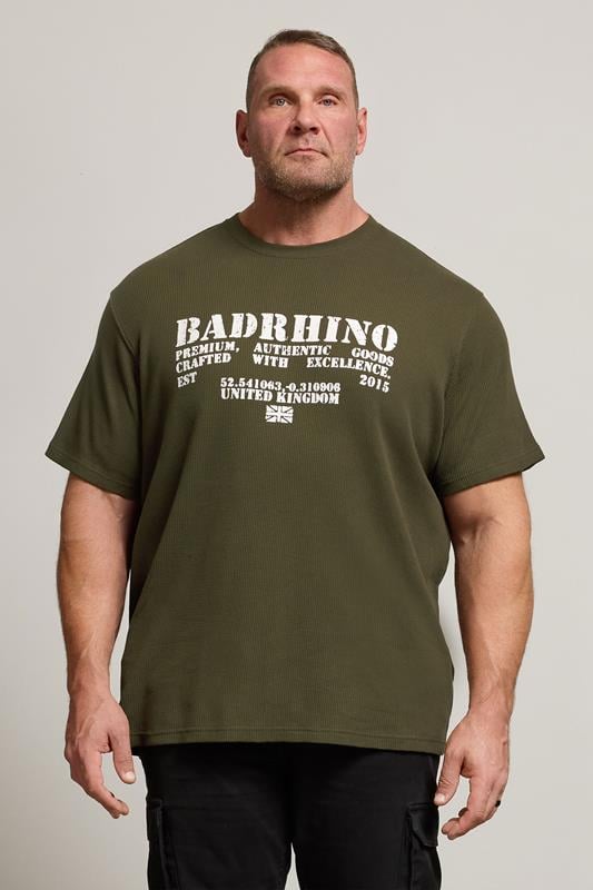 BadRhino Big & Tall Khaki Green Military Waffle Texture T-Shirt | BadRhino 3