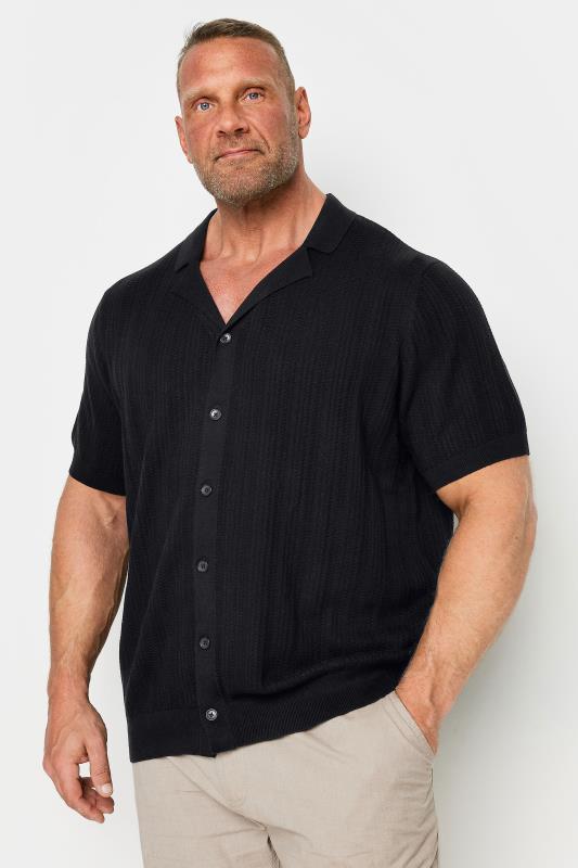 JACK & JONES Big & Tall Black Structured Knit Polo Shirt | BadRhino 1