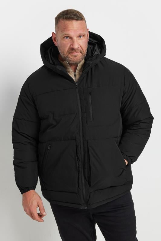 JACK & JONES Big & Tall Black Hooded Construct Puffer Jacket | BadRhino 1