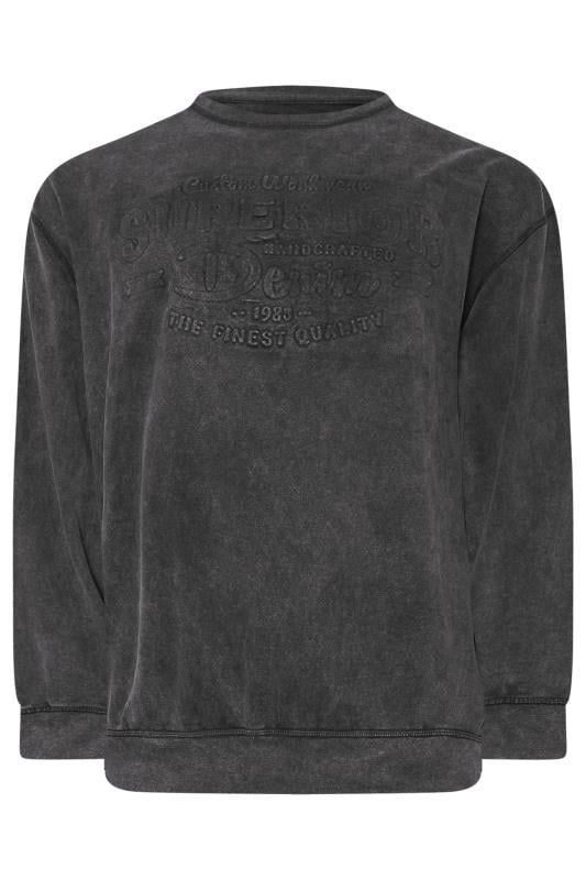 KAM Big & Tall Black Embossed Crew Neck Sweatshirt | BadRhino 1