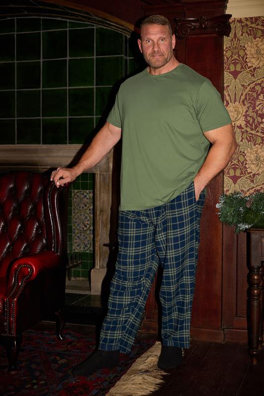 Men's  BadRhino Big & Tall Khaki Green Check Pyjama Set