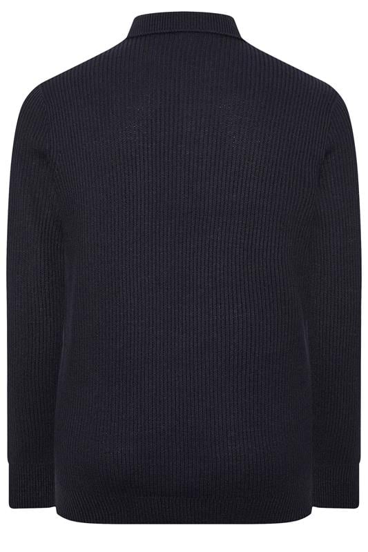 BadRhino Big & Tall Navy Blue Chunky Knit Collared Jumper | BadRhino 2