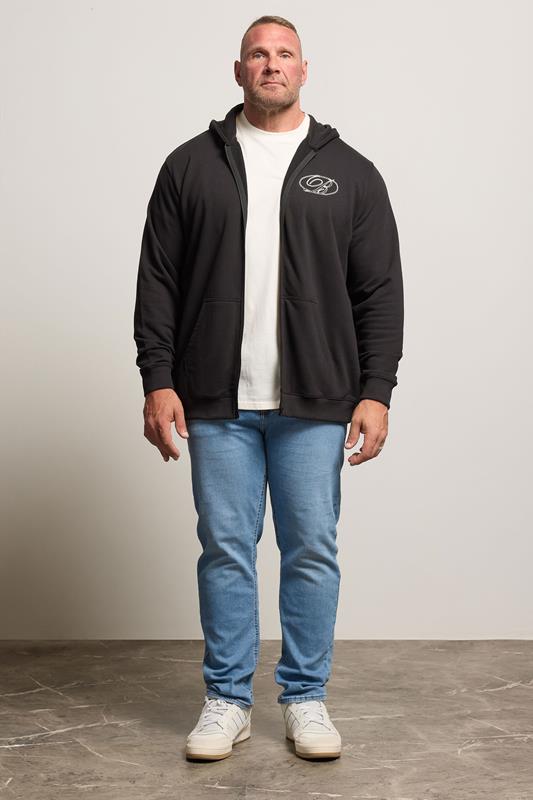 BadRhino Big & Tall Black Scripted Zip Through Hoodie | BadRhino 3