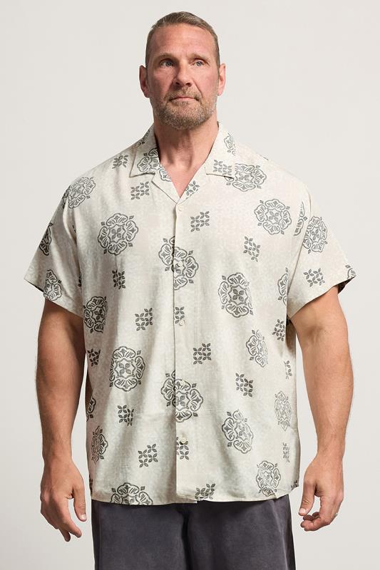  JACK & JONES Big & Tall Natural Abstract Print Short Sleeve Shirt