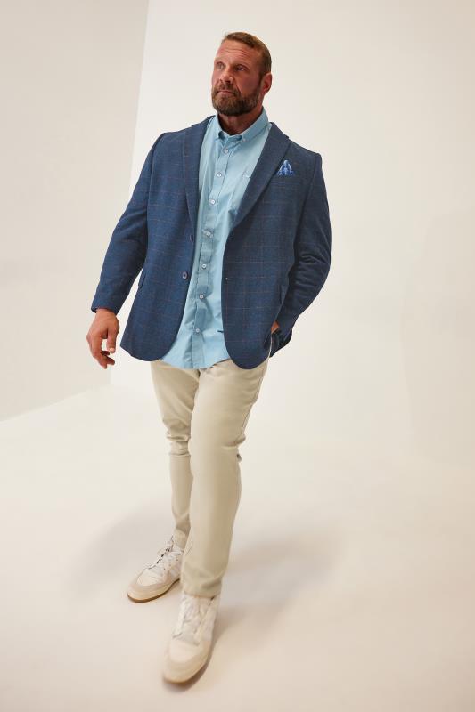 BadRhino Big & Tall Blue Tweed Check Wool Mix Suit Jacket | BadRhino 4