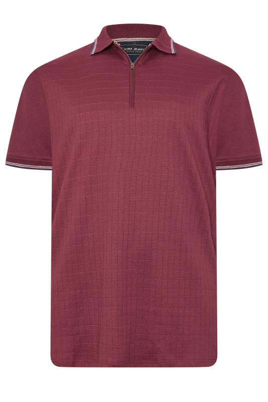 KAM Big & Tall Burgundy Red Quarter Zip Polo Shirt | BadRhino 3
