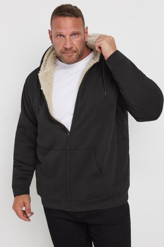 Men's  BadRhino Big & Tall Black Borg Zip Through Hoodie