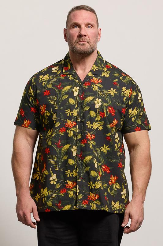  D555 Big & Tall Black Hawaiian Short Sleeve Shirt