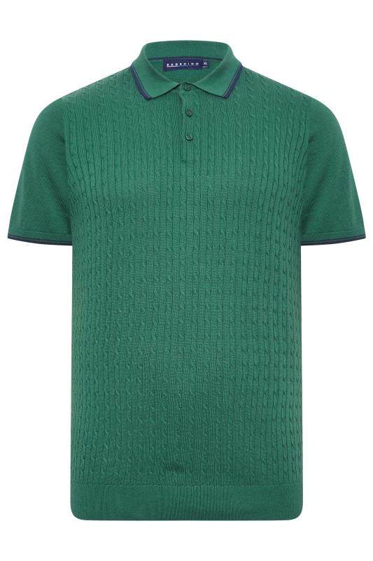 BadRhino Big & Tall Forest Green Cable Knitted Polo Shirt | BadRhino 3