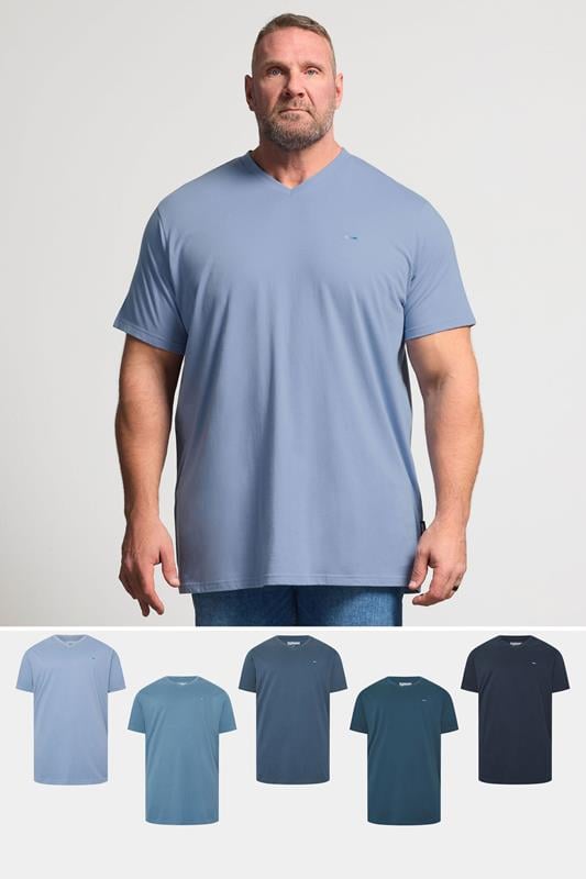 Men's  BadRhino Big & Tall Navy Blue 5 Pack Extra Long V-Neck T-Shirts