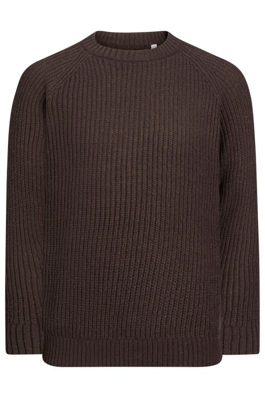 JACK & JONES Big & Tall Dark Brown Crew Neck Knit Jumper | BadRhino 2