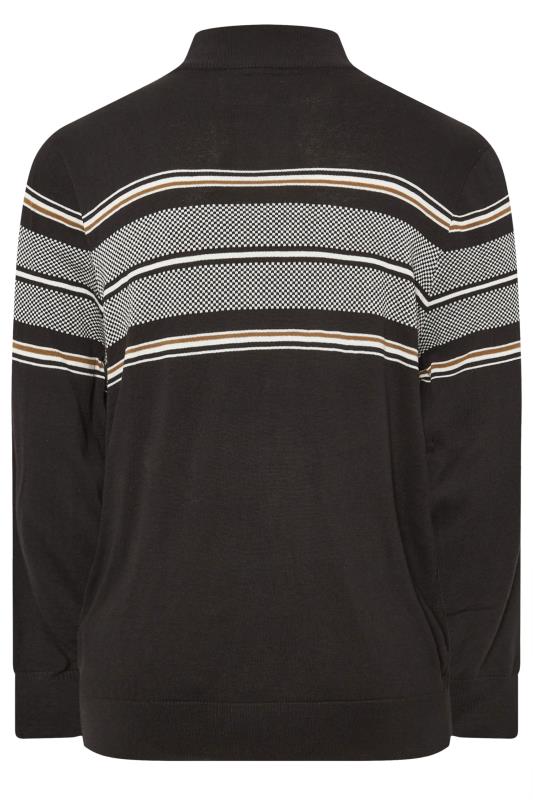 KAM Big & Tall Black Quarter Zip Stripe Knit Jumper | BadRhino 2