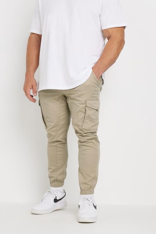 JACK & JONES Big & Tall Stone Brown Cargo Trousers | BadRhino 1