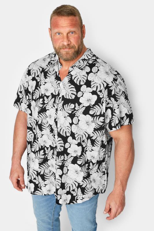 Men's  JACK & JONES Big & Tall Black Tropical Print Shirt