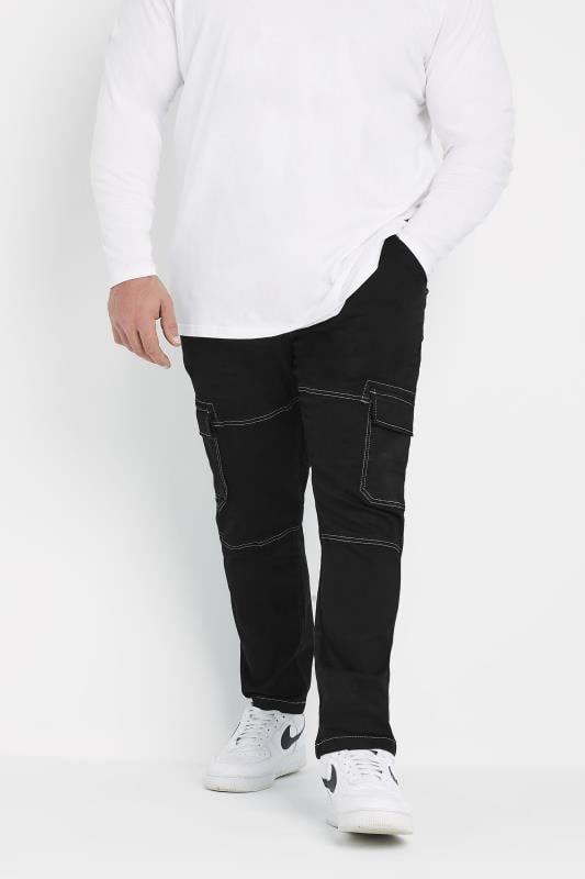 BadRhino Big & Tall Black Contrast Stitch Cargo Jeans | BadRhino 1