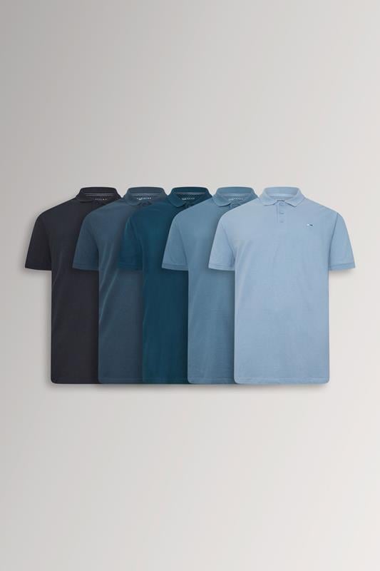  BadRhino Big & Tall 5 PACK Navy Blue & Light Blue Polo Shirts