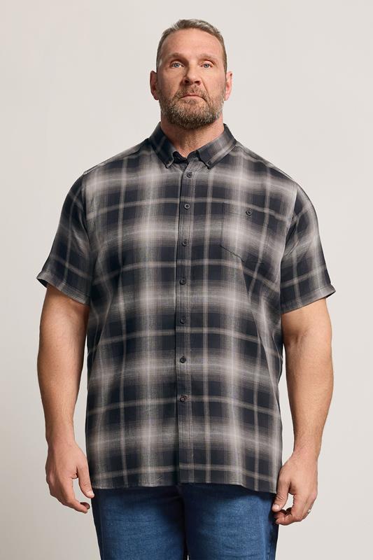  D555 Big & Tall Black Check Pocket Short Sleeve Shirt