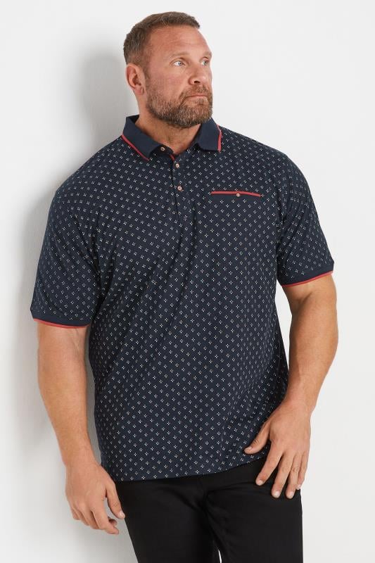 KAM Big & Tall Navy Geometric Print Polo Shirt | BadRhino 1