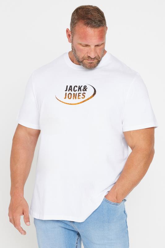 JACK & JONES Big & Tall White Logo Graphic Short Sleeve T-Shirt | BadRhino 1