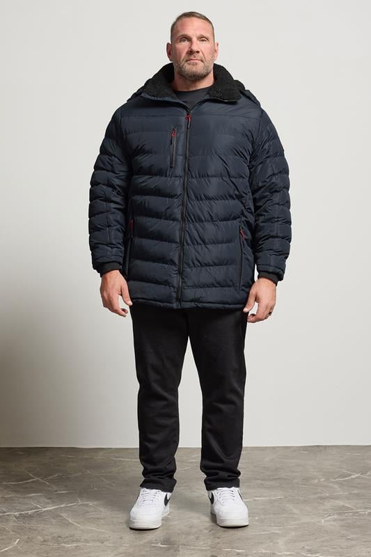 D555 Big & Tall Navy Blue Sherpa Lined Puffer Jacket | BadRhino 2