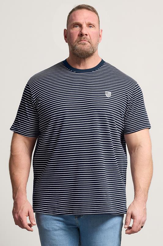 BadRhino Big & Tall Navy Blue Stripe Pique T-Shirt | BadRhino 1