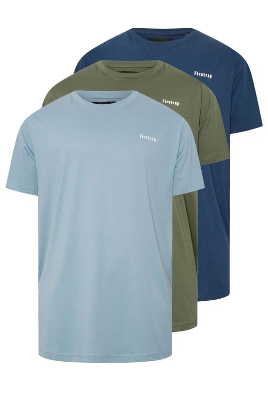 FIRETRAP Big & Tall 3 PACK Khaki Green & Blue T-Shirts | BadRhino 3