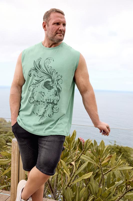  Skull Light Green Acid Wash Vest