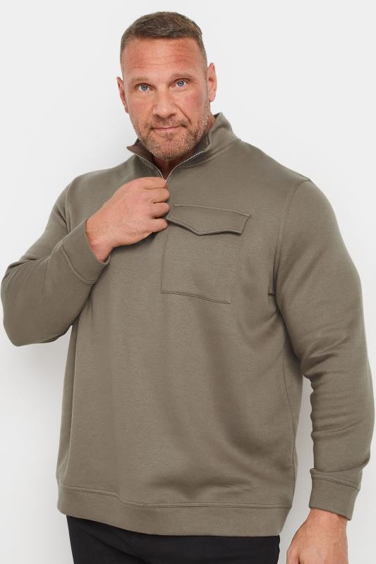 BadRhino Big & Tall Brown Half Zip Pocket Sweatshirt | BadRhno 2